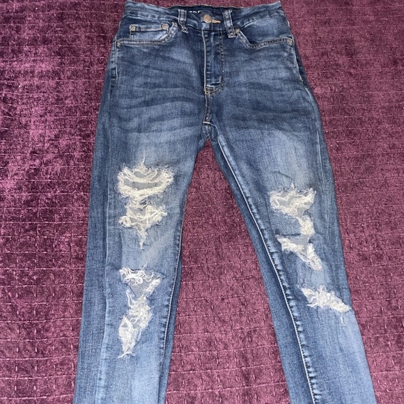 Aeropostale High Rise Curvey Jeggings size 0 blue distressed denim jeans - Picture 3 of 10